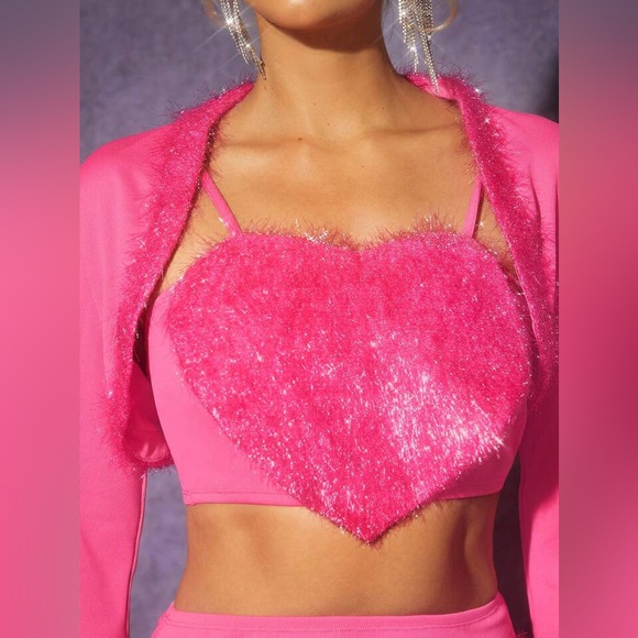 Haute Fuzzy Heart Top & Jacket & Skirt Two Piece Set - READ DESCRIPTION ⬇️ - Picture 3 of 8